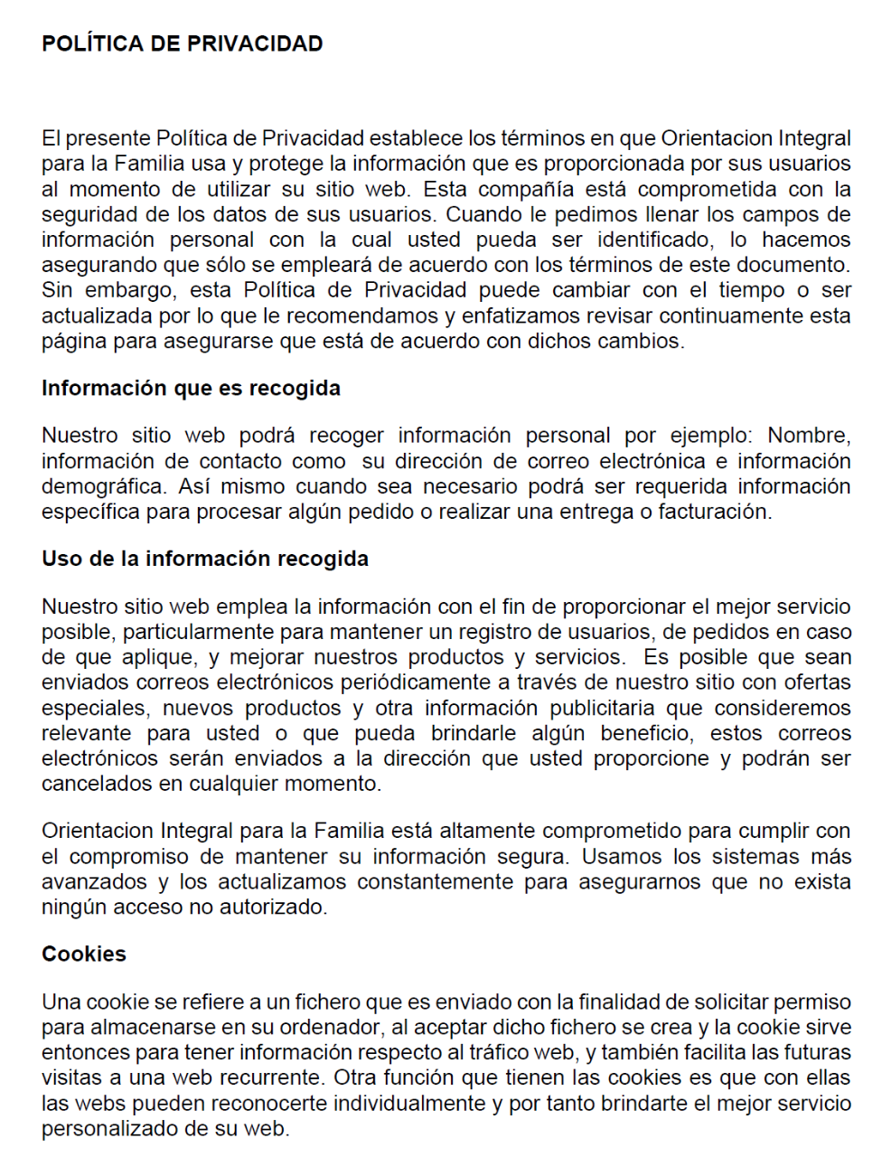 Política de Privacidad de OIFA