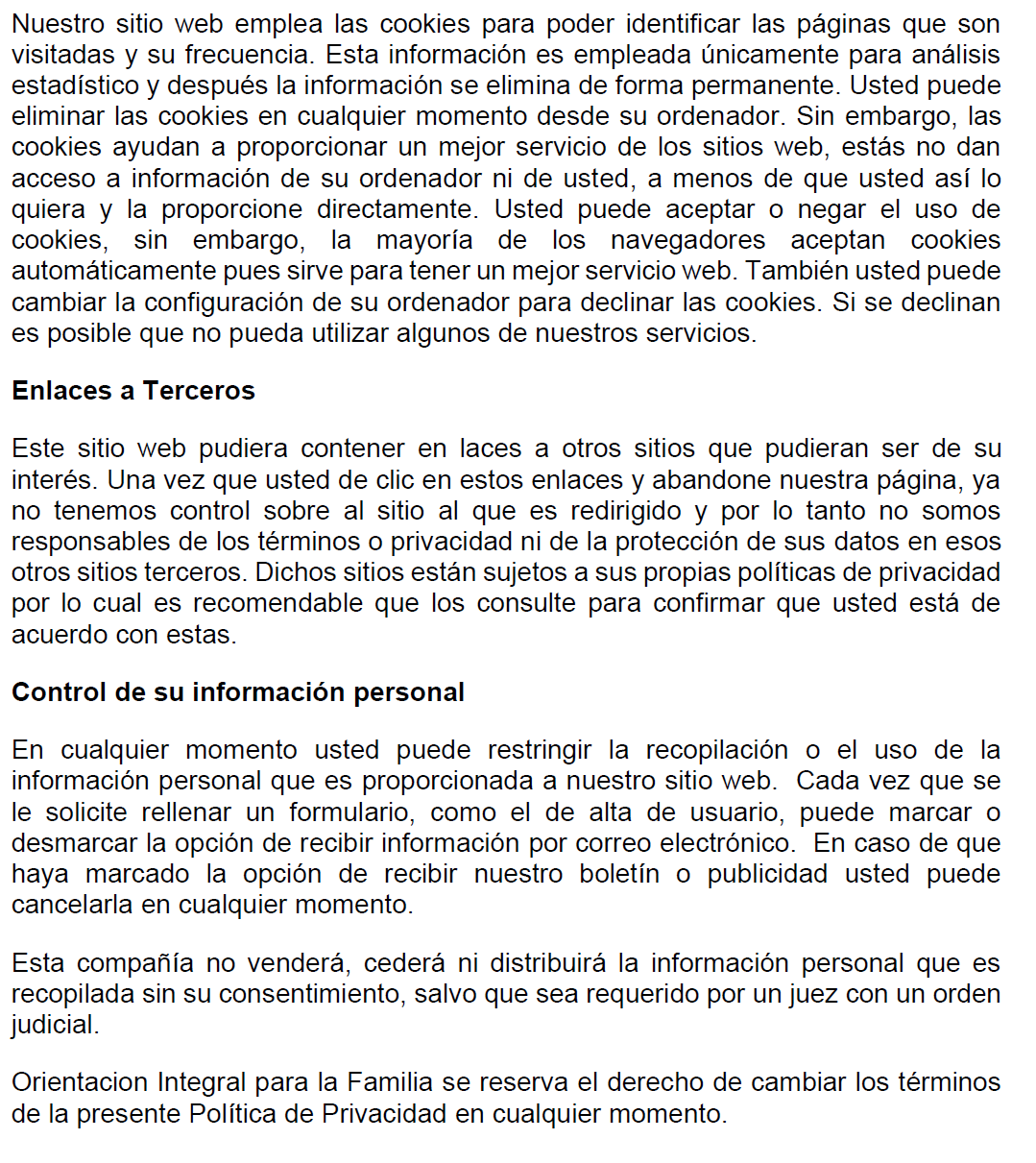 Política de Privacidad de OIFA -continuación-
